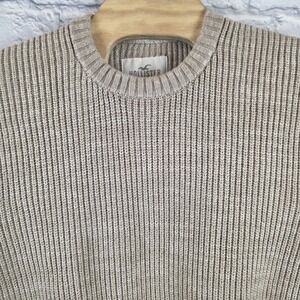NWT Hollister Men Tan Beige Boxy Heavy Oversized Ribbed Crewneck Sweater Size XL